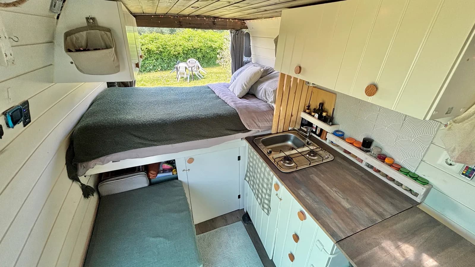 A spacious and comfortable van conversion that’s easy to drive and cozy to live in!